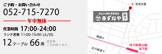 名古屋・瑞穂区のもんじゃ焼き・鉄板焼き『きずなや』基本情報・マップ